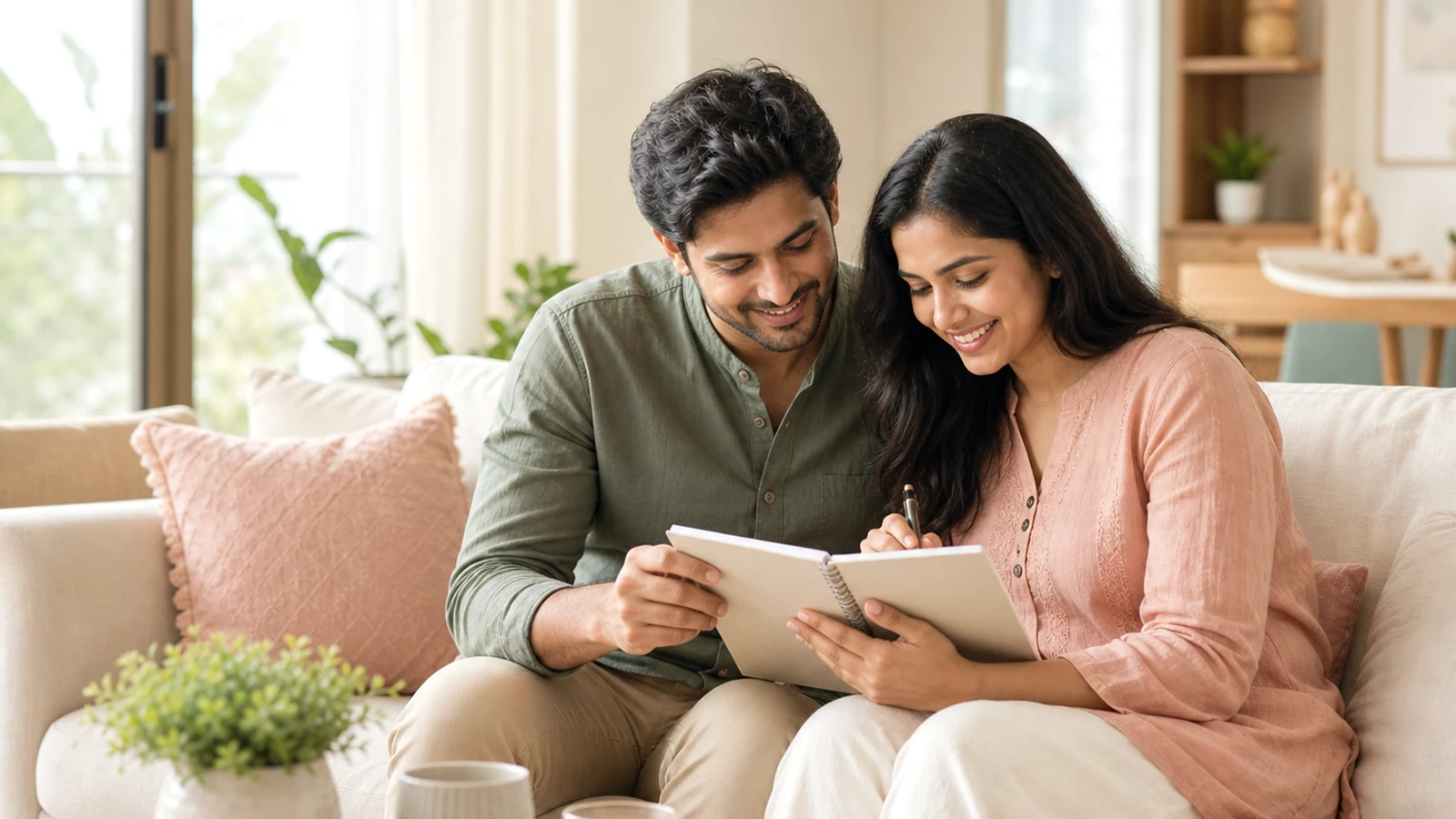 Indian family planning a calm daily routine together.
