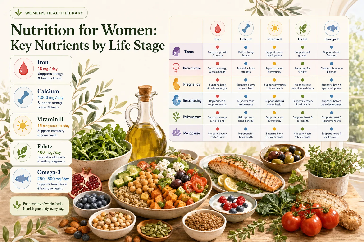 A balanced diet and the key nutrients women need at each life stage