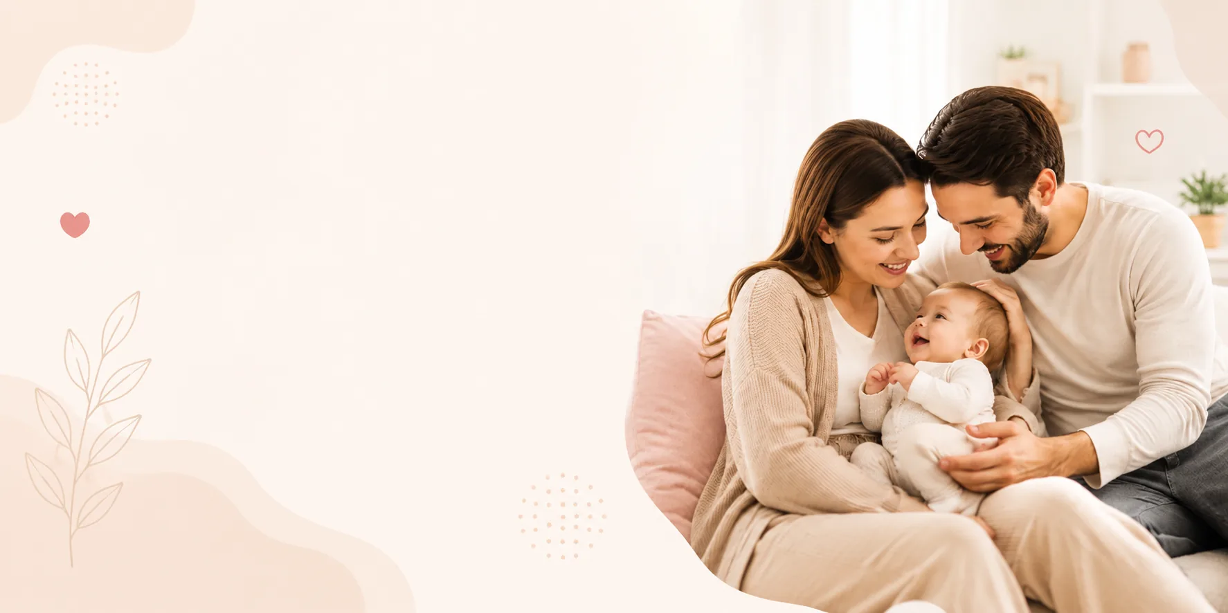 Parents lovingly holding their smiling baby at home