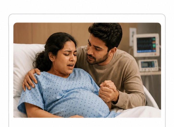 Partner supporting a woman through a contraction in a hospital room