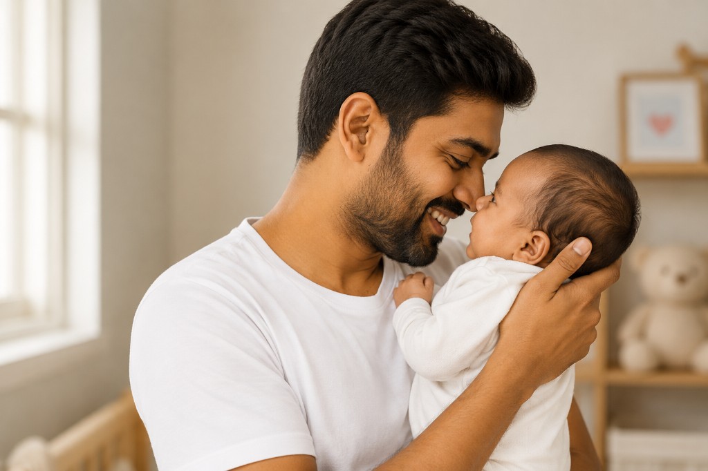 Father smiling nose-to-nose with his baby